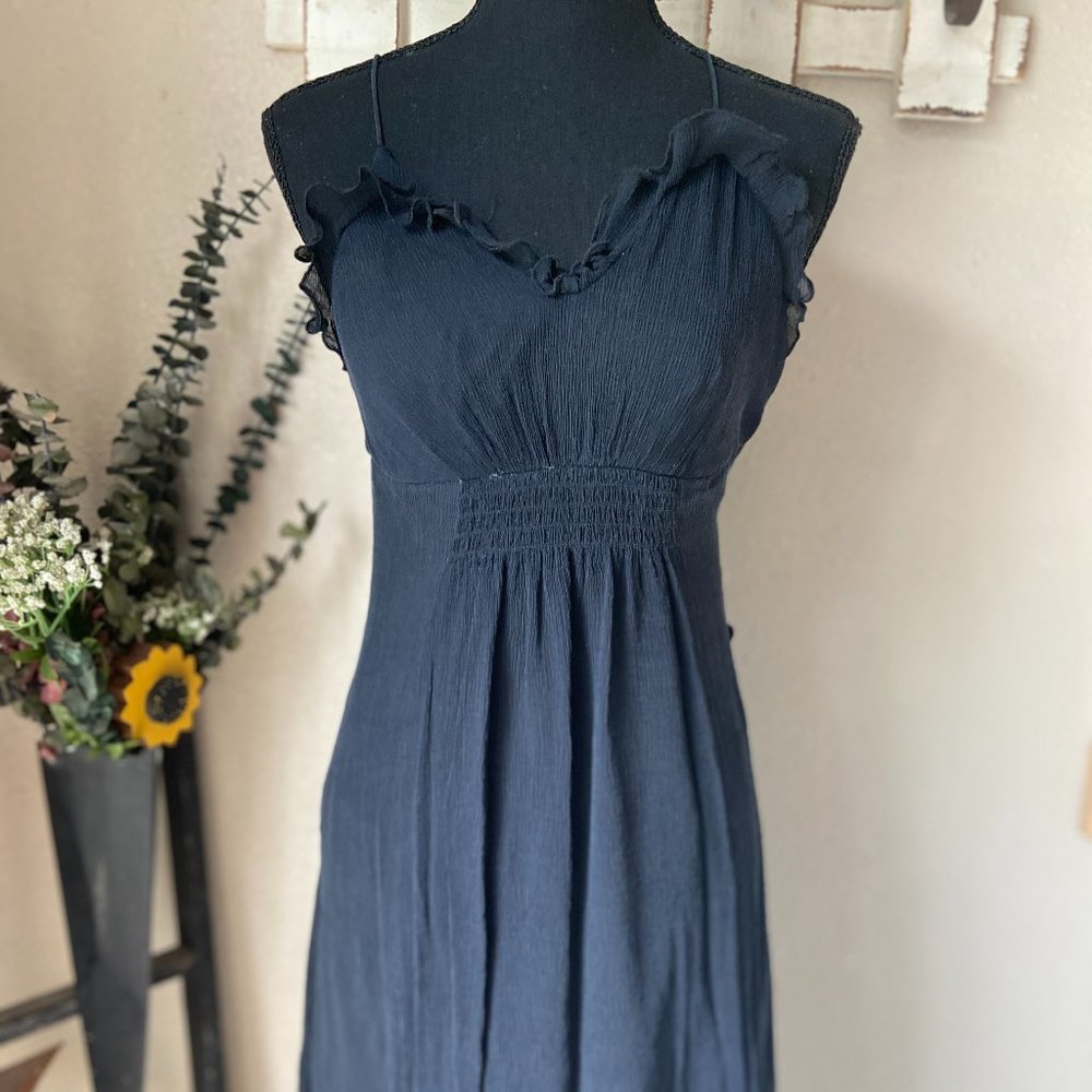 A/X Armani Exchange Silk Black Maxi Dress Cross Straps Side Zip 0